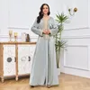 Ubranie etniczne moda turecka abaya kobieta Dubai solidne diamenty pełne rękawie V-dępe Eleganckie muzułmańskie kobiety długie sukienki