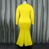Casual Dresses Luxury Yellow For Women V Neck Full Sleeve Asymmetric Ankle Length Elegant Female Birthday Party Dinner Vestidos Mujer