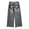 Y2k mode skalle broderad lös passform jeans harajuku trend herrar casual gata hip hop hög midja bred ben rak ben byxor 231229