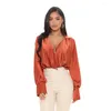 Women's Blouses Autumn And Winter Fashion Womens Sexy Temperament Long Sleeves Deep V-Neck Satin Versatile Top For Women