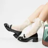 Dress Shoes Women Bow Buckle Genuine Leather Thick Chunky Heels Round Toe French Mary Jane Sweet Lolita Kawaii Style