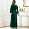 Ethnic Clothing Abayas For Women Dubai Luxury V-neck Long Sleeve Velvet Embroidered Slit Maxi Skirt Abaya Islamic 3744