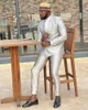 Men's Suits Silver White Fiber Wedding Man Antibacterial Fabric Double Breasted Blazer Luxury Elegant Jacket Sets 2 Pieces