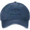 Keeping It Real Estate Hut, waschbare Baseballkappe, verstellbare Trucker-Mütze, Retro-Angeln, lässige Denim-Hüte, Marineblau