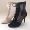 Sandalen Vrouwen Mode Sexy Dunne Hoge Hakken Open Teen Lace-up Party Dansschoenen Zomer Ballroom Dans Korte Laarzen Mesh stiletto's