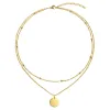 Dainty Layered Choker Necklaces Golden Silver Color 14k Yellow Gold Heart Circle Disc Pendant Chain Necklaces For Women Jewelry