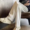 Men's Pants 2024 Chinese Bamboo Leaf Embroidered Western Straight Tube Women's Luxury Hanging Ice Silk Casual