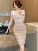 Casual Dresses Autumn Velvet Patchwork Mesh Hip Wrap Dress Women Elegant BodyCon Sling Midi 2024 Korean Fashion Luxury Evening Prom