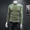 T-shirts pour hommes Plaid Casual pour hommes à manches longues de luxe Slim Easy Care Hiver épais chaud qualité velours col roulé Camisetas de Hombre