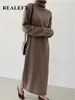 Robes décontractées à manches longues chaud tricoté chic femme automne hiver lâche col roulé droit femmes pull 2024