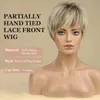 Short Pixie Cut Human Hair Wig with Bang Glueless HD Lace Front Wigs for Women Mixed Blonde Brown Remy Hair Highlight Wig 231229