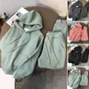 Women's Two Piece Pants 2Pcs/Set Top Trousers Set Simple Lady Winter Pure Color Loose Hoodie Split Cuffs Casual Outfit For School