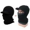 Berets Winter Hat Máscara Cachecol Balaclava Cable Knit Fleece Forrado Beanie Cap com viseira