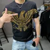 メンズTシャツサマーシャツの男性ラインストーンストリートウェアラグジュアリーブラックゴールドTシャツメンズヒップホップOネック半袖Tシャツ服