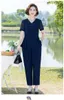 Calças femininas de duas peças moda roupas de verão blusas estilo estrangeiro conjunto coreano perna larga e tops lady sui