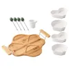 Set di stoviglie 1 set di piatti da portata divisi in ceramica con vassoio in legno per snack e antipasti