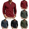 Homens camisetas Mens Casual Business Patchwork Manga Longa Henley Camisa Collar Tops Blusa Botão Up Bolso Muscular Moda Masculino