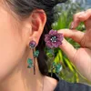 Dangle Earrings BeaQueen Luxury Big Leaf Flower Drop Removable Red Green CZ Statement Jewelry For Women Christmas Party E649