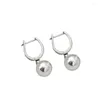 Dangle Earrings Simple Plain Ball Drop Trendy 925 Sterling Silver High Quality Polished Smooth Round Beaded Huggie Hoop