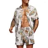 Men's Tracksuits Fashion Men Hawaiian Sets Summer Stripe Printing Short Sleeve Button Shirt Beach Shorts Two Set Woman Clothes Hip Hop