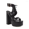 Sandals 2024 European And American High-heeled Water Table Lace Roman Chunky-heeled Open-toe Women's Shoes 34-43