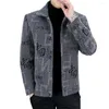 Men's Jackets Men Outerwear Coat Chinese Print Fall Winter With Turn-down Collar Single-breasted Long Sleeve Cardigan For Thick