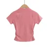 Kadın Tişörtleri Amerikan Kısa Omuz Kollu T-Shirt Yaz 2024 Yuvarlak Boyun Yarım Açılış Sırası Zayıflama