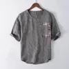 Männer T Shirts 2024 Casual Chinoiserie Leinen Plaid Kurzarm Mode Einfache T-shirt Jugend