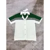 Mężczyźni Swatery Casablanca 24ss Nowy projektant Sweter Kurtka Klasyczna gorąca perłowa klapa Casual wszechstronna unisex Jacquard na wpół rękawie Top Lose Pulover Polo Shirt