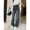 Basic & Casual Dresses Mm Family Autumn/winter Full Print Letter Jeans Gradient Washing Technology Slimming Showcasing Leg Lengths Paired with Belt Pants for Women