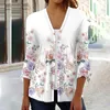 Camicette da donna con scollo a V elegante Office Lady Top Blusas 2024 Casual Primavera Autunno Stampa maniche a 3/4 Bottoni Camicie da donna