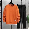 Chándales para hombres 2024 Conjunto de chándal de otoño Moda Waffle Manga larga Casual Correr Deportes Sudadera Pantalones 2 piezas Ropa deportiva para hombres