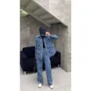 Women's Suits & Blazers Ce23 Autumn/winter Letter Aop Decorative Denim Coat+denim Straight Leg Trousers Old Flower Set