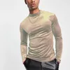 Men's T-skjortor 2024 Casual Turtleneck Velvet Pullovers Tops Solid Long Sleeve T-shirts Spring Autumn Warm Basic for Men