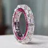 Rulalei Brand Wedding Rings Luxury Jewelry Real 100％925スターリングシルバープリンセスカットホワイトモイサナイトダイヤモンド宝石パーティー