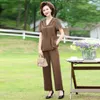 Calças femininas de duas peças moda roupas de verão blusas estilo estrangeiro conjunto coreano perna larga e tops lady sui