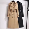 Trench da donna Cappotto lungo invernale da donna Colletto rovesciato Elegante fascia doppiopetto Giacca a vento femminile oversize autunno