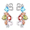 Stud Earrings Irregular Geometric For Ladies Colorful Beautiful Zircon Trendy Jewelry Plated White Gold Girls Earring