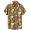 Męskie koszule letnia koszula vintage horror druk hawajski lapel wakacyjny moda z krótkim rękawem bawełniany top męskie ubrania