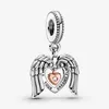 100% 925 Sterling Silver Angel Wings Heart Dangle Charms Fit Original Europeisk charmarmband Kvinnor Bröllopsengagemang J3037