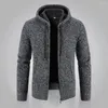 Mannen Truien 2024 Herfst Winter Mannen Fleece Vest Met Capuchon Gebreide Warme Sweatercoat Effen Kleur Casual Trui Jas Man