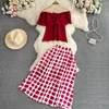 Work Dresses Summer Fashion Retro One Shoulder Strapless Ruffle Loose Top High Waist Polka Dot Half Body Skirt Two-piece Set