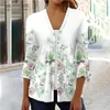 Camicette da donna con scollo a V elegante Office Lady Top Blusas 2024 Casual Primavera Autunno Stampa maniche a 3/4 Bottoni Camicie da donna