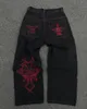 Y2K Jeans Mens Hip Hop Retro Skull Embroidery Washed Baggy Denim Pants Kvinnor Rätt Casual Loose Wide Leg Trouser Streetwear 231229