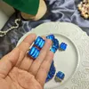 Stud Oorbellen Vintage Middeleeuws Blauw Glas Vormige Bump Lip Broche Corsage Geometrisch Vierkant Zilver Voor Dame