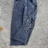 JNCO crâne brodé rétro Baggy jean hommes y2k Harajuku Hip Hop motif imprimé jean ample taille haute pantalon droit jambe large 231229