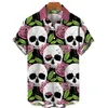 Męskie koszule letnia koszula vintage horror druk hawajski lapel wakacyjny moda z krótkim rękawem bawełniany top męskie ubrania