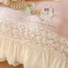 Ensembles de literie Rose romantique français Rose dentelle volants Patchwork fleurs broderie ensemble velours polaire housse de couette drap de lit taies d'oreiller