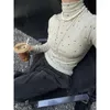 Kvinnors T-skjortor Dot tryckt kvinnor Slim Tshirt Turtleneck Fashion All-Match 2024 Spring Female Bottoming Pullover Tee