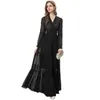 Robes décontractées Style européen 2024 Printemps Été Sexy Col V Plissé À Manches Longues Longueur De Plancher Rouge Mousseline Maxi Robe